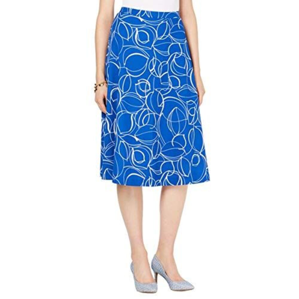 Printed A-Line Midi Skirt Blue Outline Leaves 10